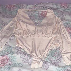 Cream/light pink open shoulder body suit